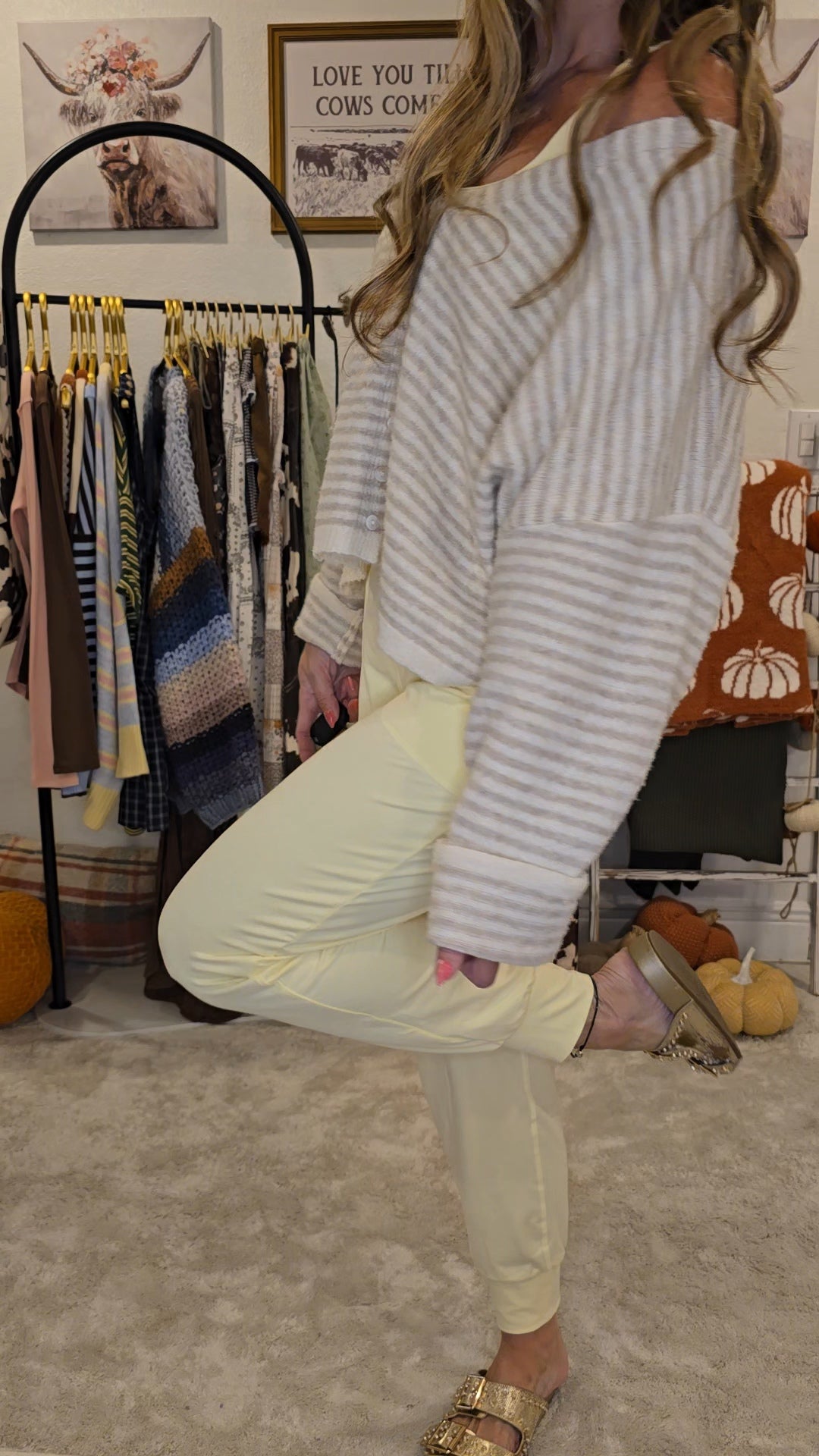 Button Front Soft Knit Stripe Cardigan