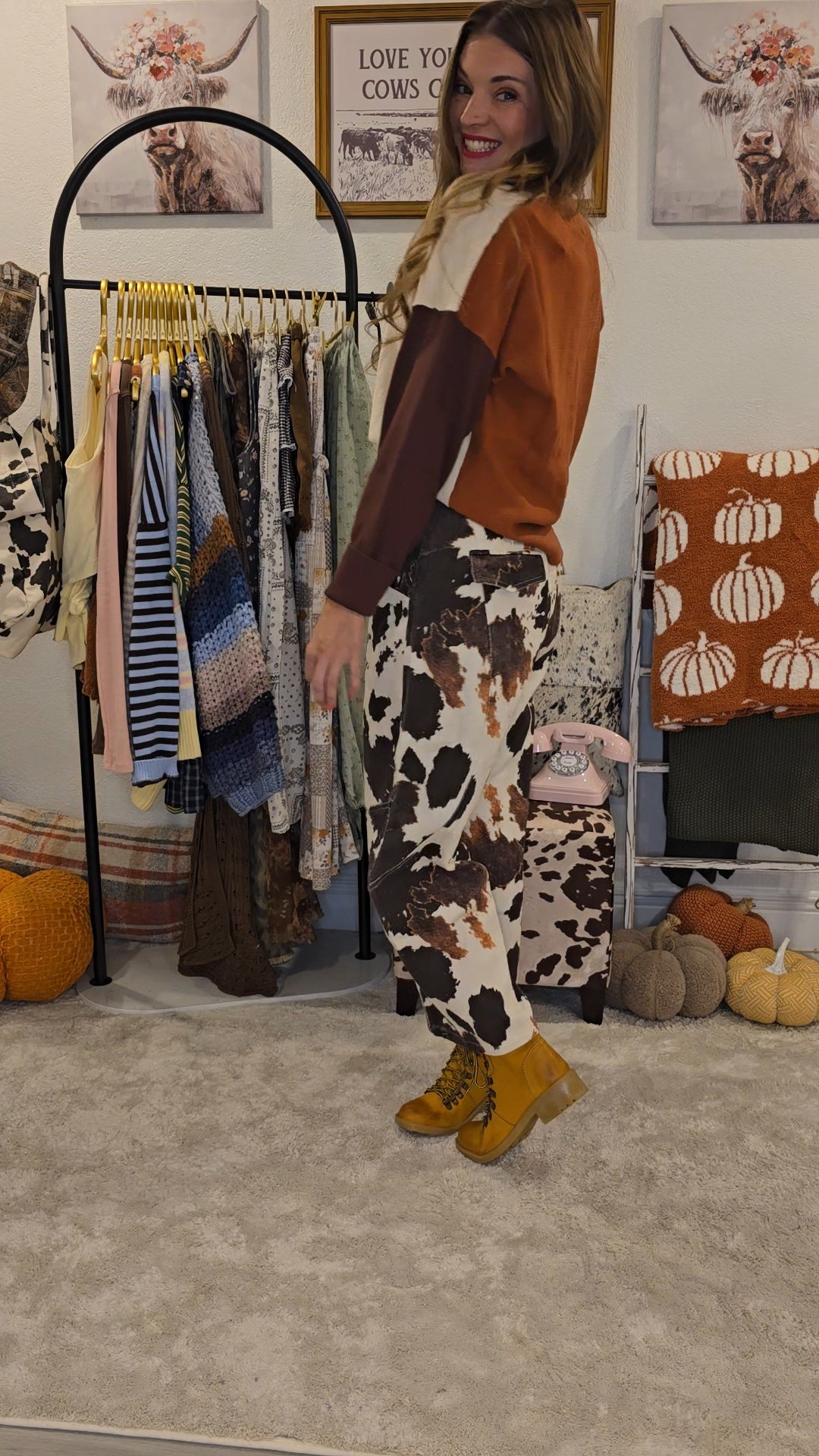 Cow Print Barrel Leg Pants