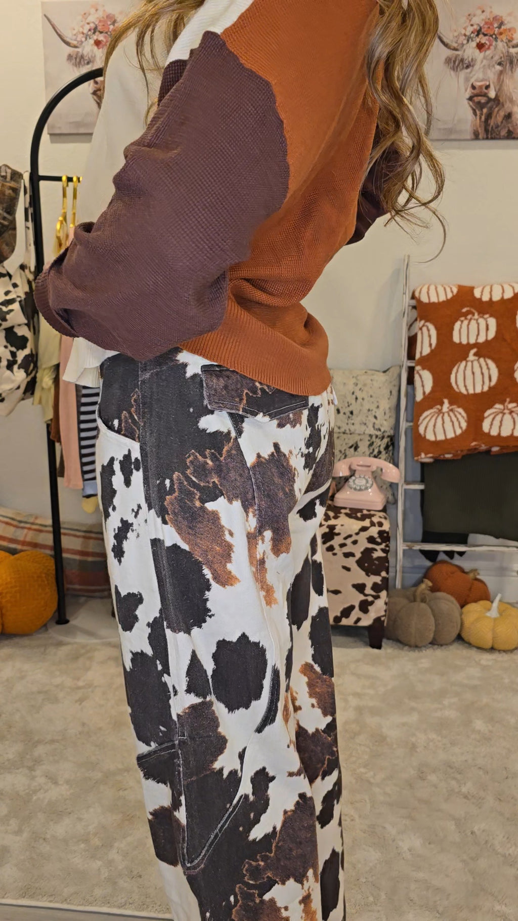 Cow Print Barrel Leg Pants