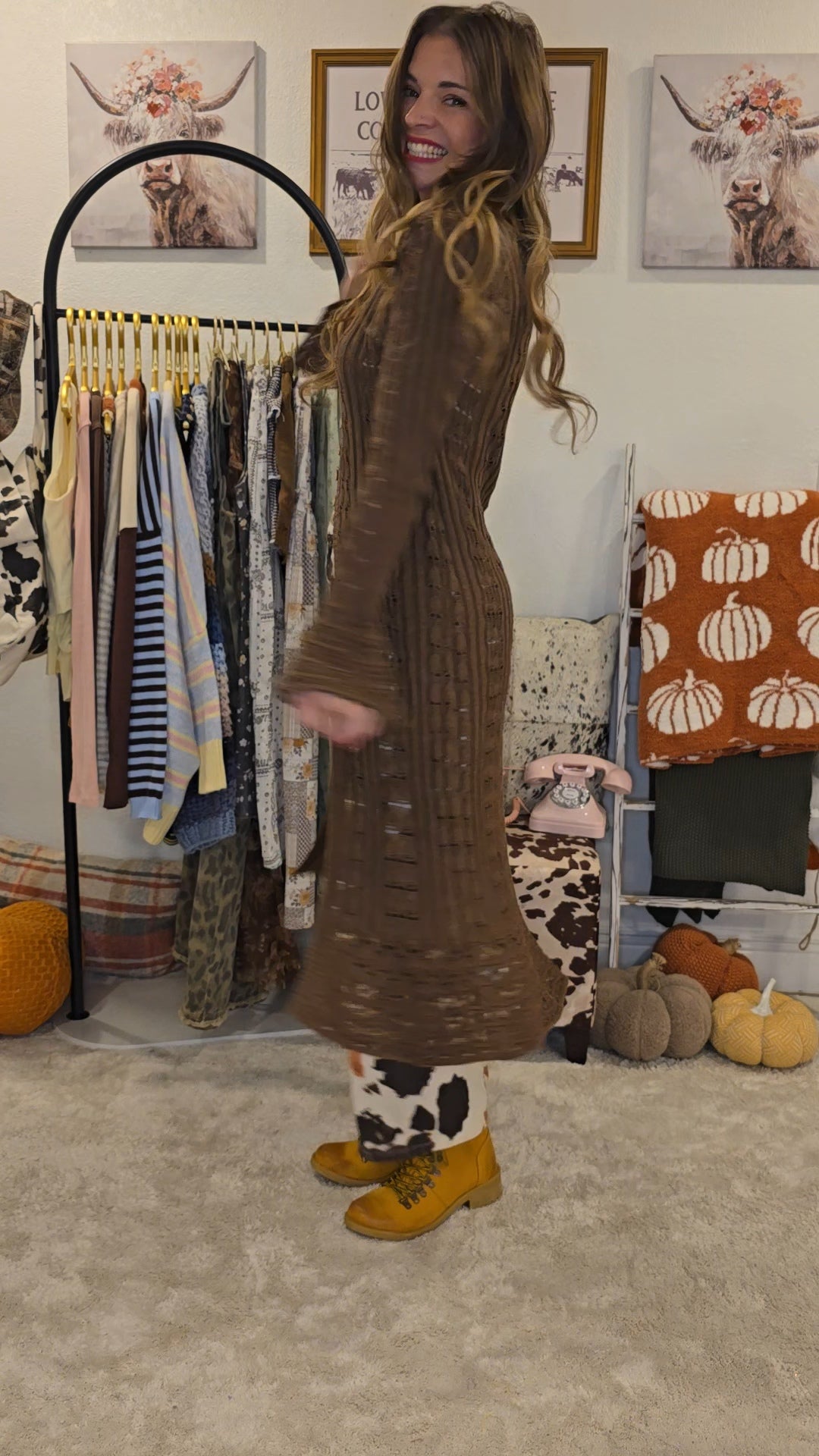Brown Crochet Longline Cardigan