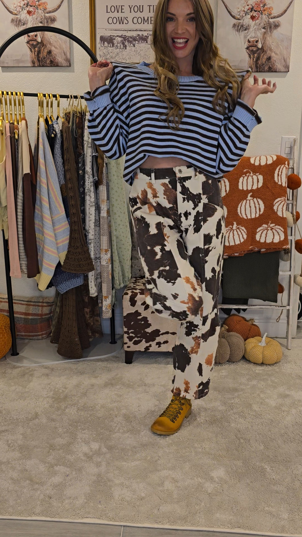 Stripe Relaxed Back Button Detail Knit Sweater