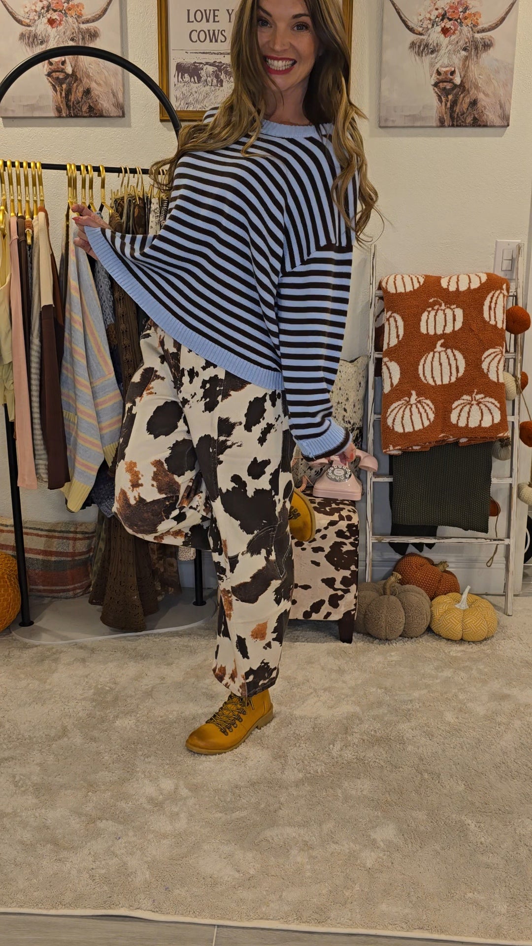 Stripe Relaxed Back Button Detail Knit Sweater