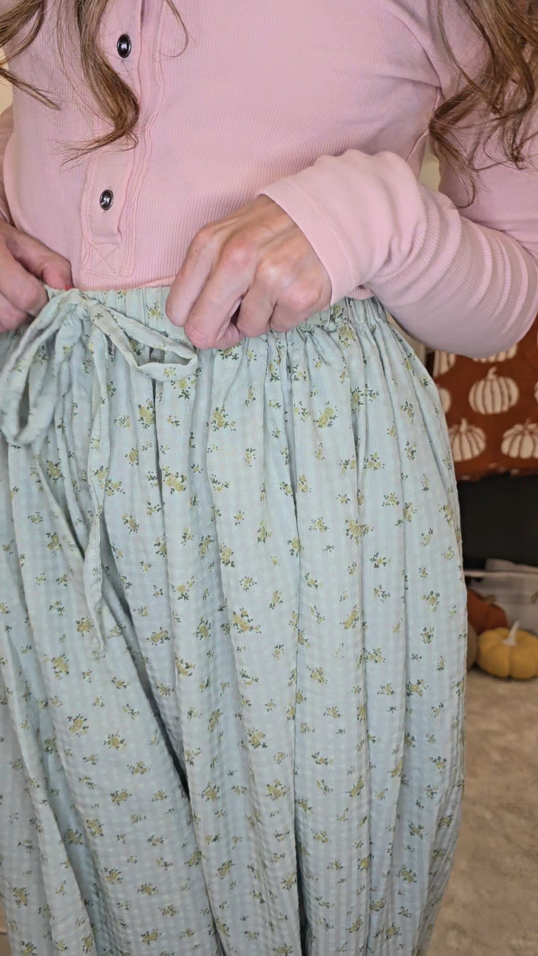 Sage Floral Print Boho Balloon Pants