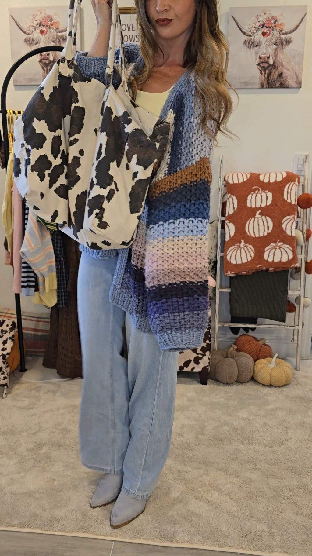 Cow Print Canvas Tote Bag