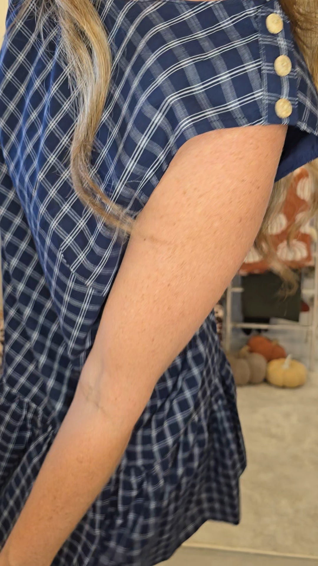 Navy Plaid Button Back Dress