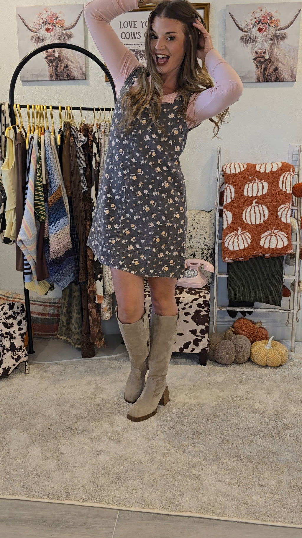 Floral Front Seam Sleeveless Denim Dress