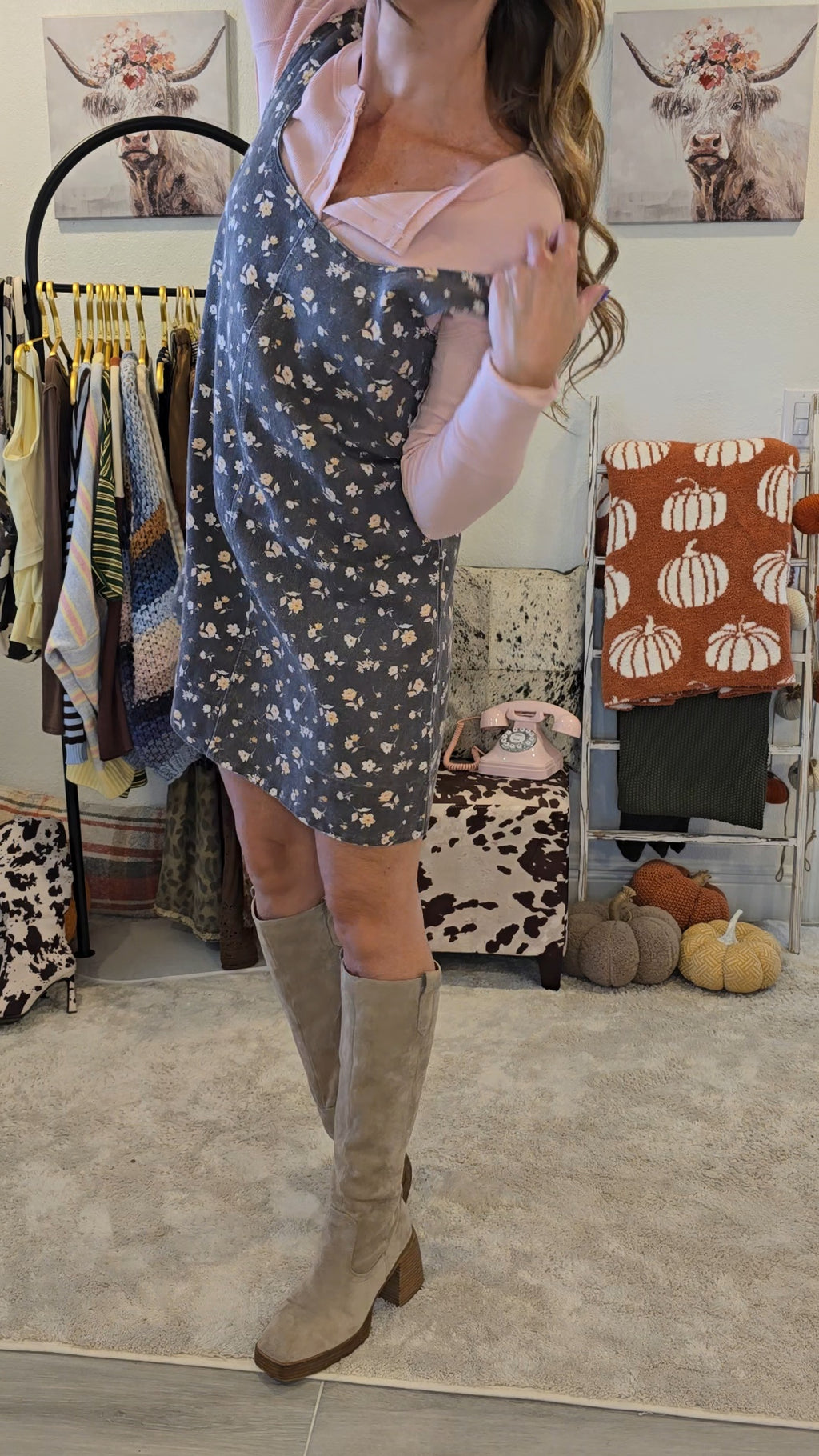 Floral Front Seam Sleeveless Denim Dress