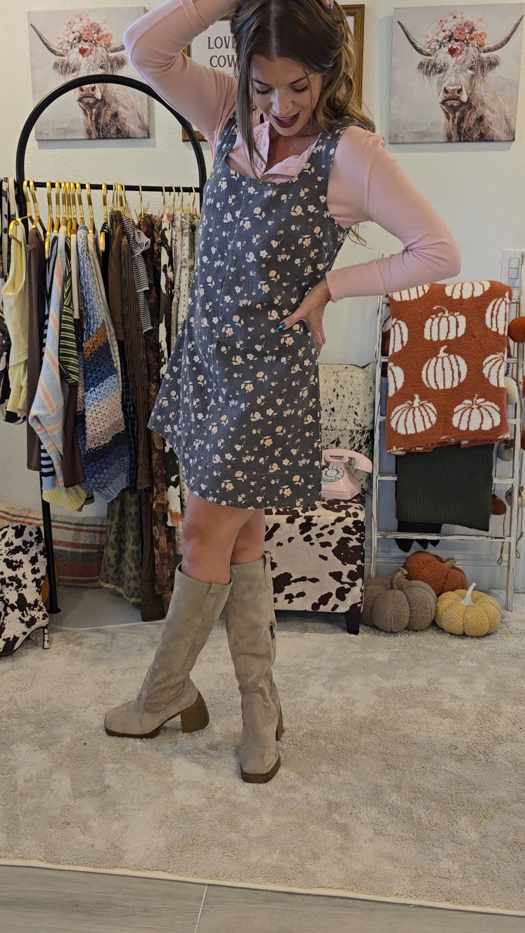Floral Front Seam Sleeveless Denim Dress