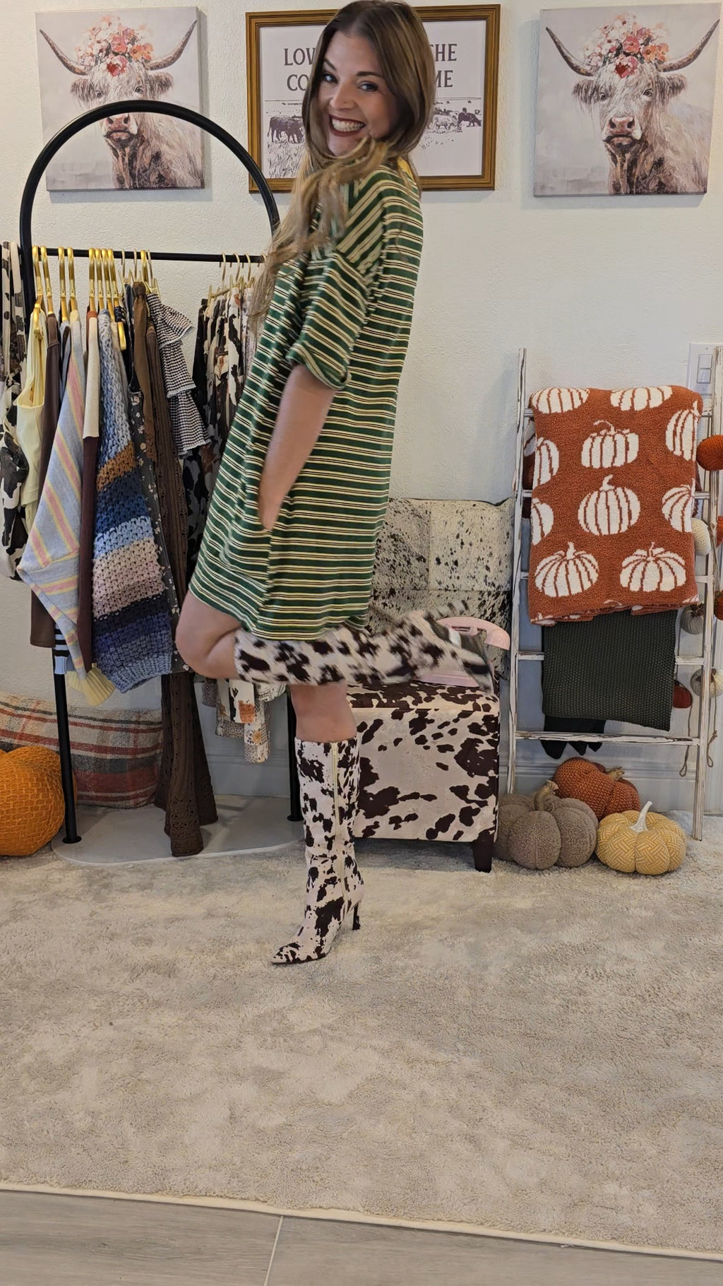 Green Stripe Knit Pullover Dress