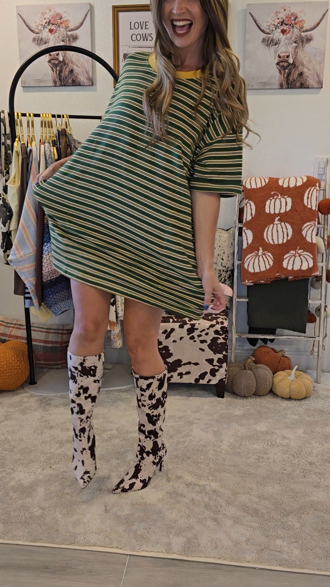 Green Stripe Knit Pullover Dress