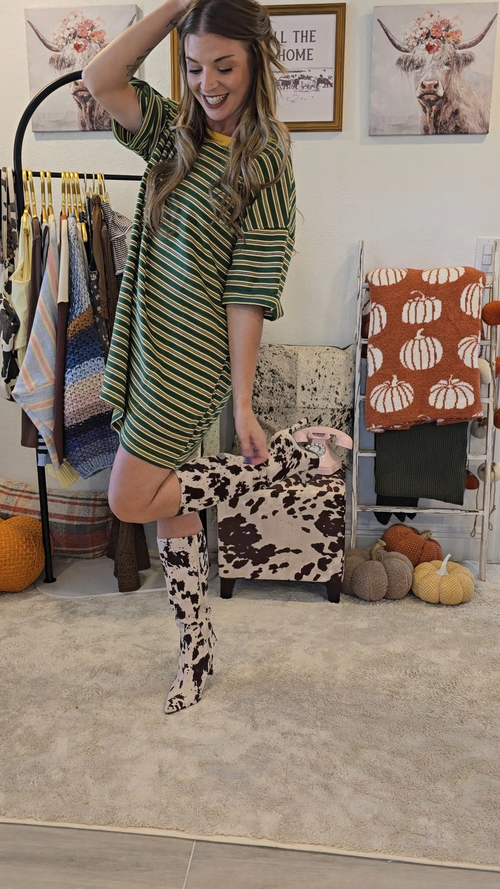 Green Stripe Knit Pullover Dress