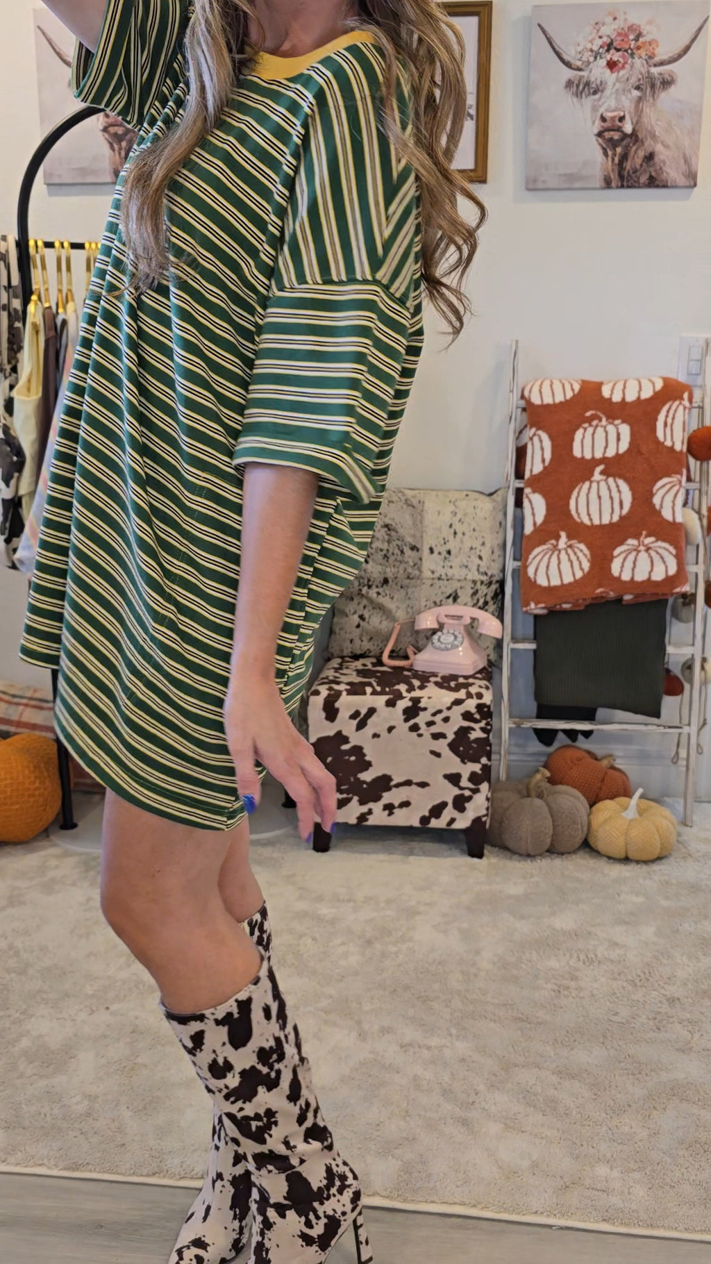 Green Stripe Knit Pullover Dress